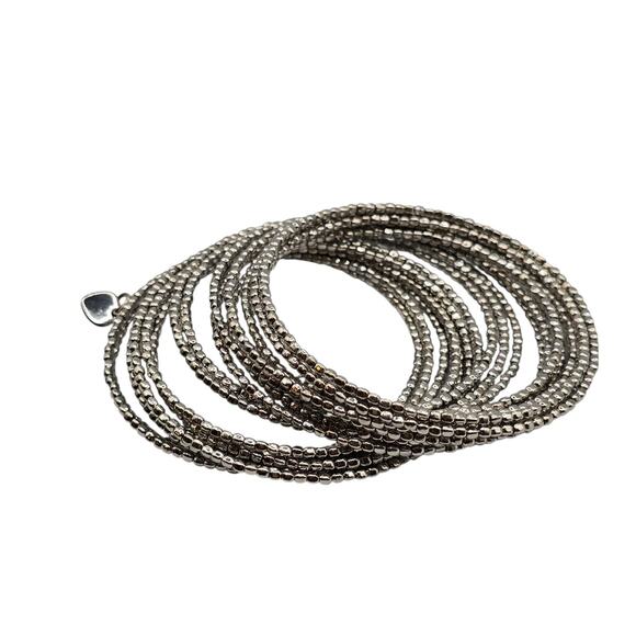 Multi Strand Wrap Bracelet 7” Silver Tone Seed Bead Boho Layered Jewelry - Picture 1 of 5
